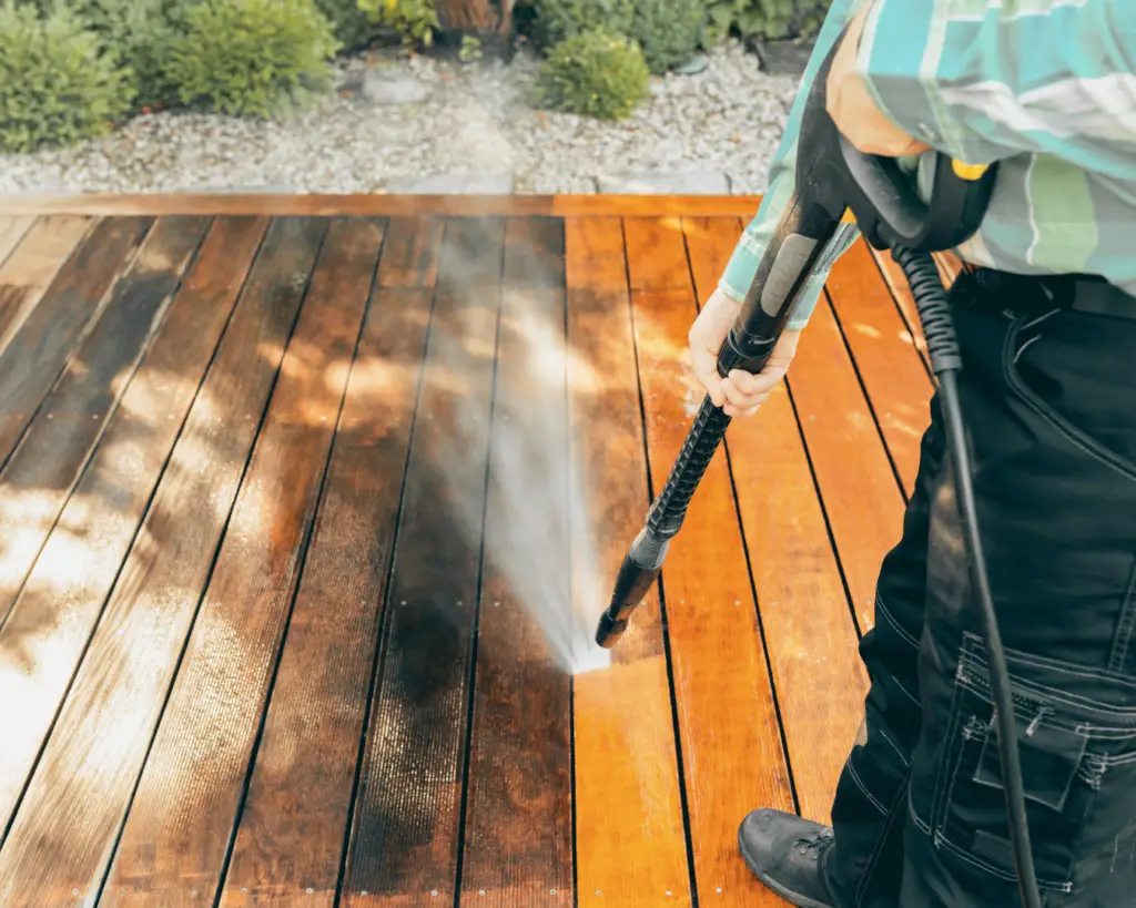Professional wood deck pressure washing