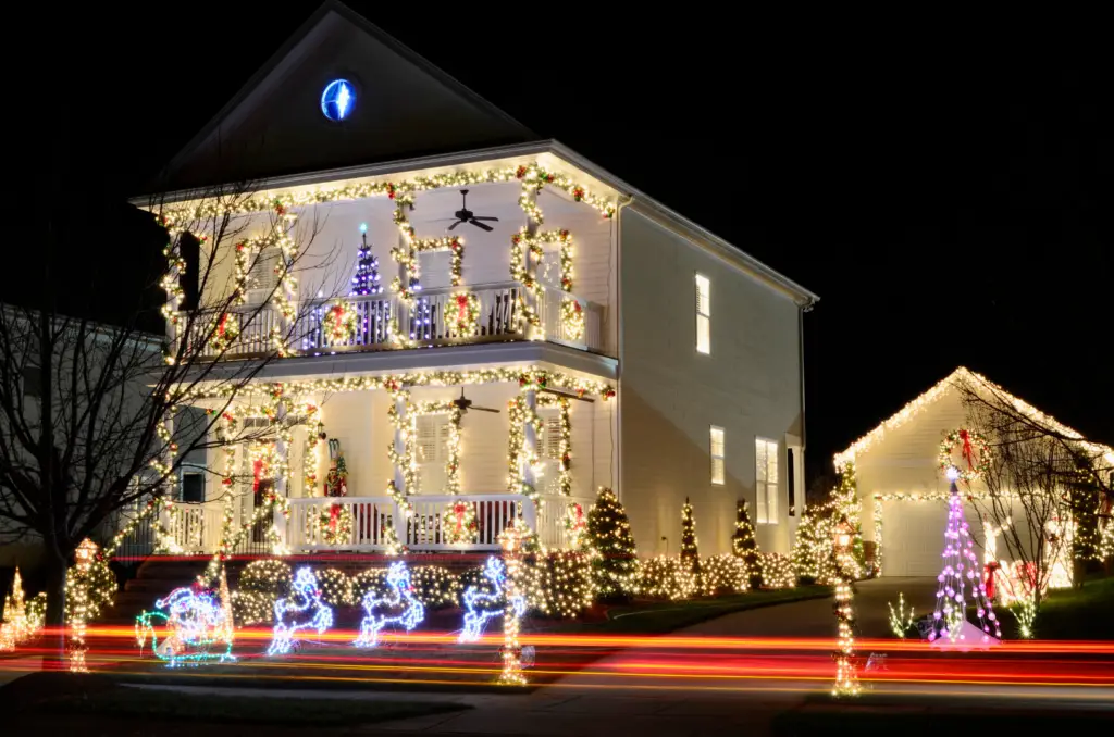 Professional Christmas light installation on residential home in Upstate South Carolina